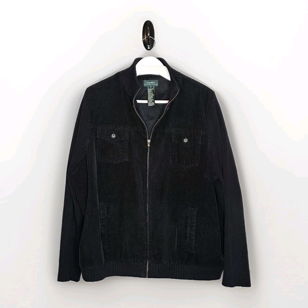 Lauren Ralph Lauren Women Knit Long Sleeve Black Zip Up Corduroy Jacket Size 2XL